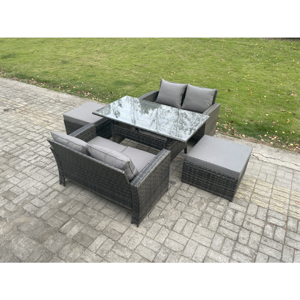 Fimous Unisex Dark Grey Seater Pe Wicker Rattan Garden Furniture Set Love Sofa Outdoor Rectangular Dining Table 2 Big Footstool Mixed Size 6 - Image 2