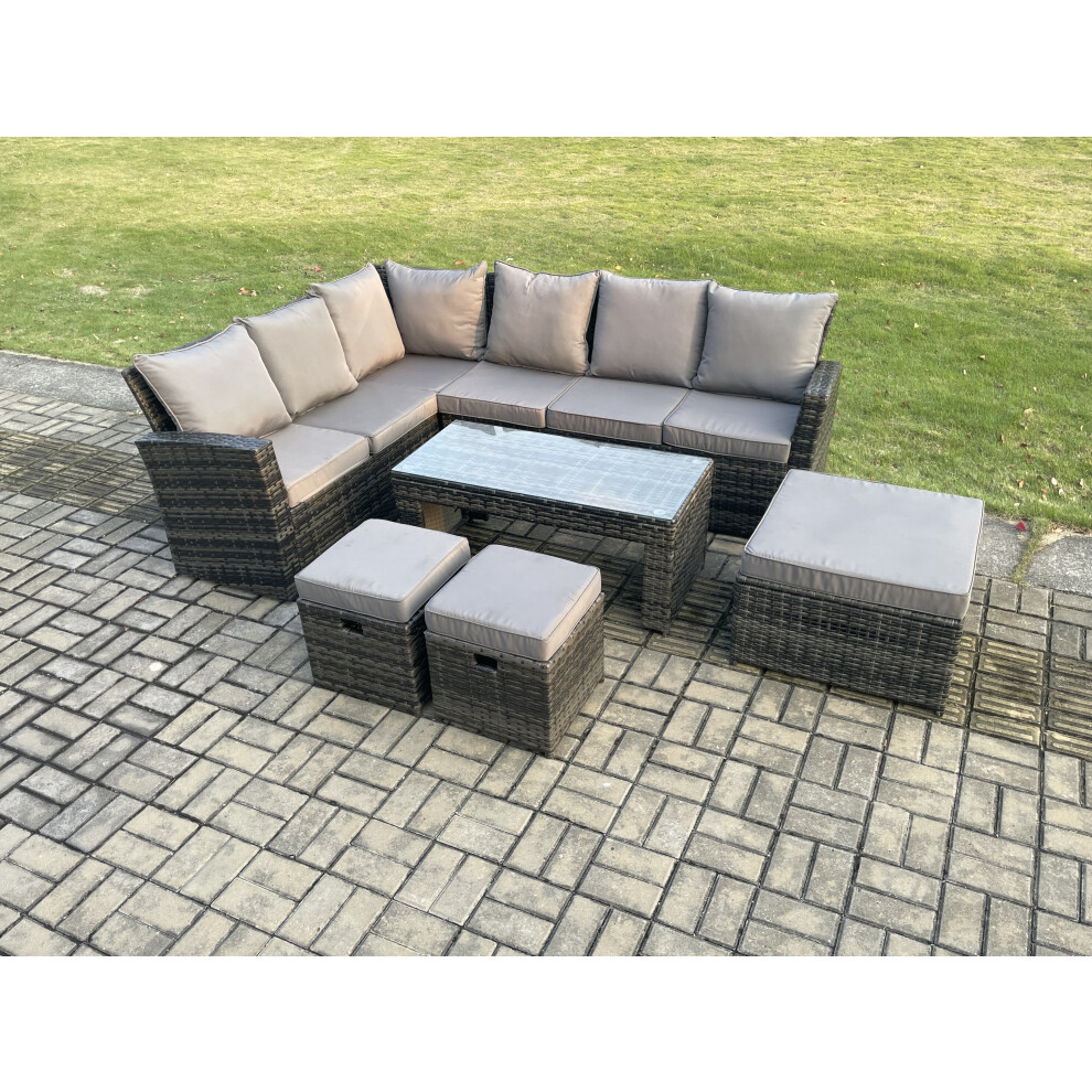 Fimous Dark/Grey 9 Seat Rattan Garden Furniture Corner Sofa Set Outdoor Patio Sofa Table Set With 3 Footstools Mixed - Image 2