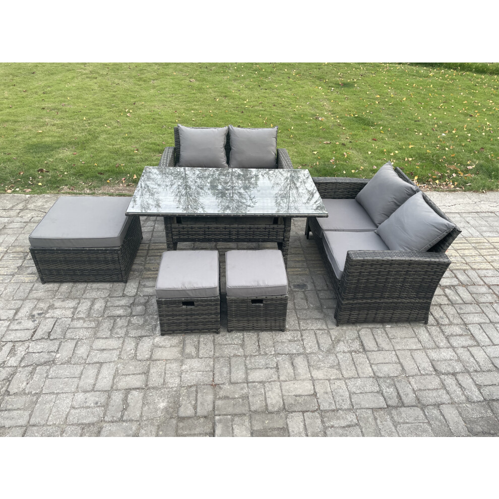 Fimous Dark/Grey 7 Seater High Back Outdoor Garden Furniture Rattan Sofa Dining Table Set With 3 Footstools Mixed - Image 2