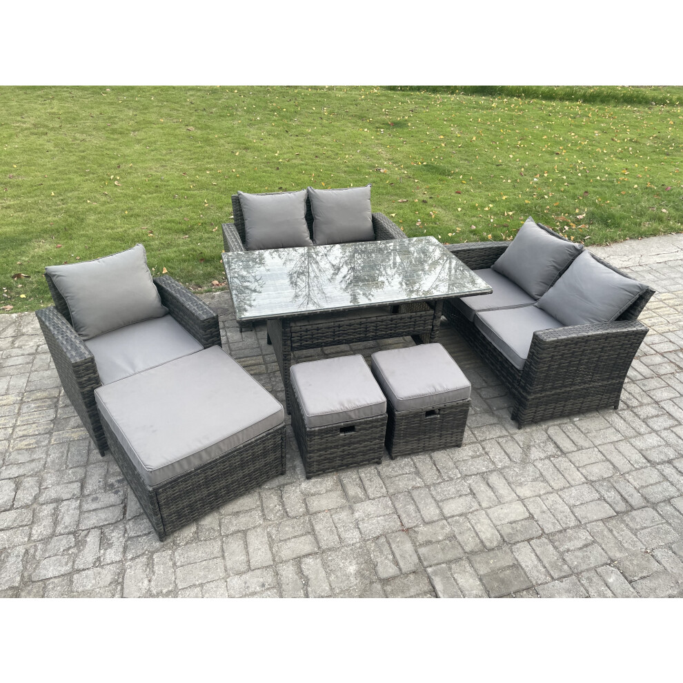 Fimous Dark/Grey 8 Seater Outdoor Garden Dining Set Wicker Pe Rattan Furniture Sofa With Rectangular Dining Table Double Seat Sofa Mixed - Image 2