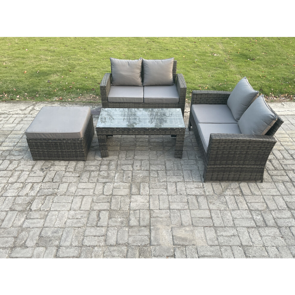 Fimous 4 Pieces Garden Furniture Sets Poly Rattan Outdoor Patio Furniture Pe Wicker Furniture Set With Big Footstool Loveseat And Table