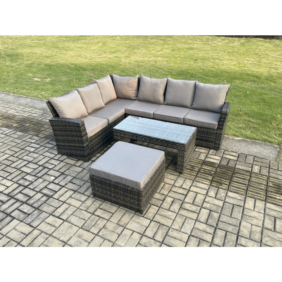 Fimous Dark/Grey 7 Seat Rattan Garden Furniture Corner Sofa Set Outdoor Patio Sofa Table Set With Big Footstool Mixed - Image 2