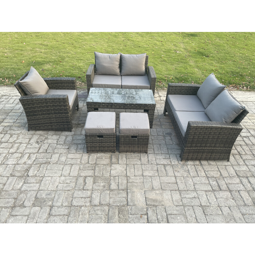 Rackhams Dark/Grey 7 Seater Rattan Outdoor Garden Furniture Sofa Set With Coffee Table 2 Small Footstool Mixed - Image 2