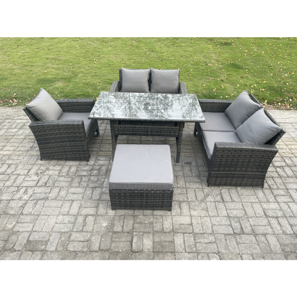 Fimous Dark/Grey 6 Seater Wicker Rattan Garden Dining Set Outdoor Furniture Sofa With Dining Table Double Seat Sofa Big Footstool Mixed - Image 2