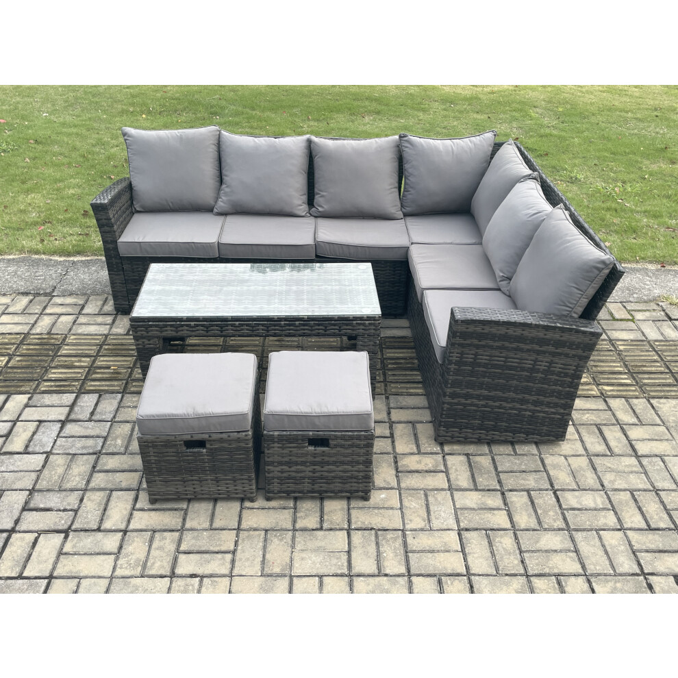 Fimous Dark/Grey 8 Seat Rattan Garden Furniture Corner Sofa Set Outdoor Patio Sofa Table Set With 2 Small Footstools Mixed - Image 2