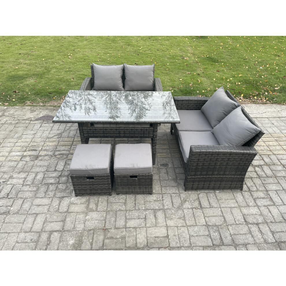 B&Q - 6 Seater Pe Wicker Rattan Garden Furniture Set Love Sofa Outdoor Rectangular Dining Table 2 Small Footstools - Image 2