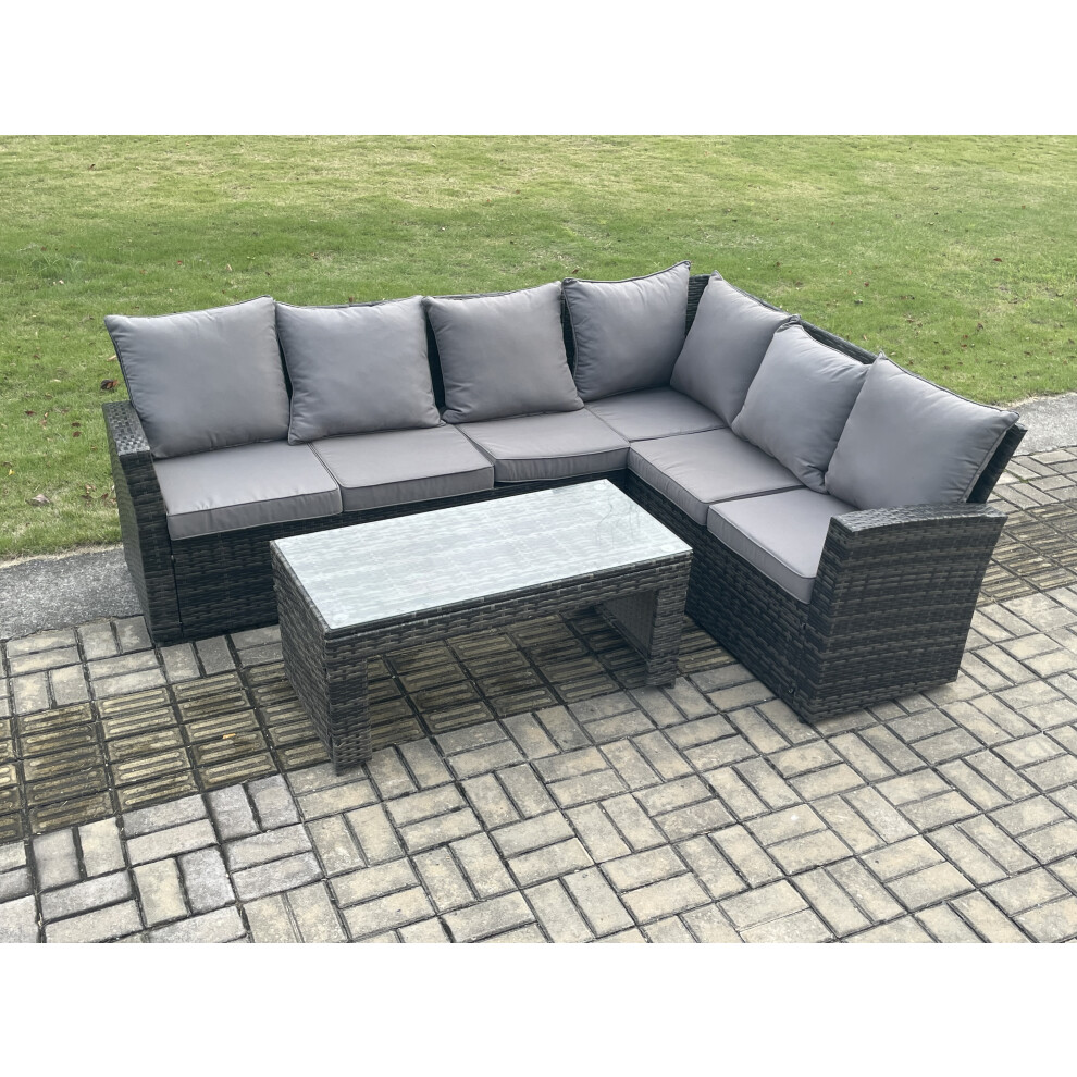 Fimous Dark/Grey 6 Seat Rattan Garden Furniture Corner Sofa Set Outdoor Patio Sofa Table Set With Cushions Mixed - Image 2