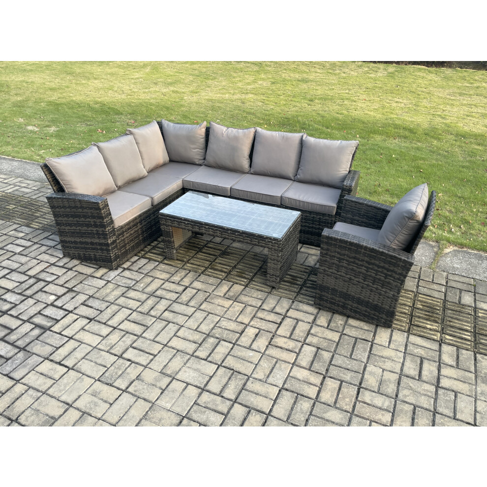 Fimous Unisex Dark Grey Seat Rattan Garden Furniture Corner Sofa Set Outdoor Patio Chair Sofa Table Set Mixed Size 7 - Image 2