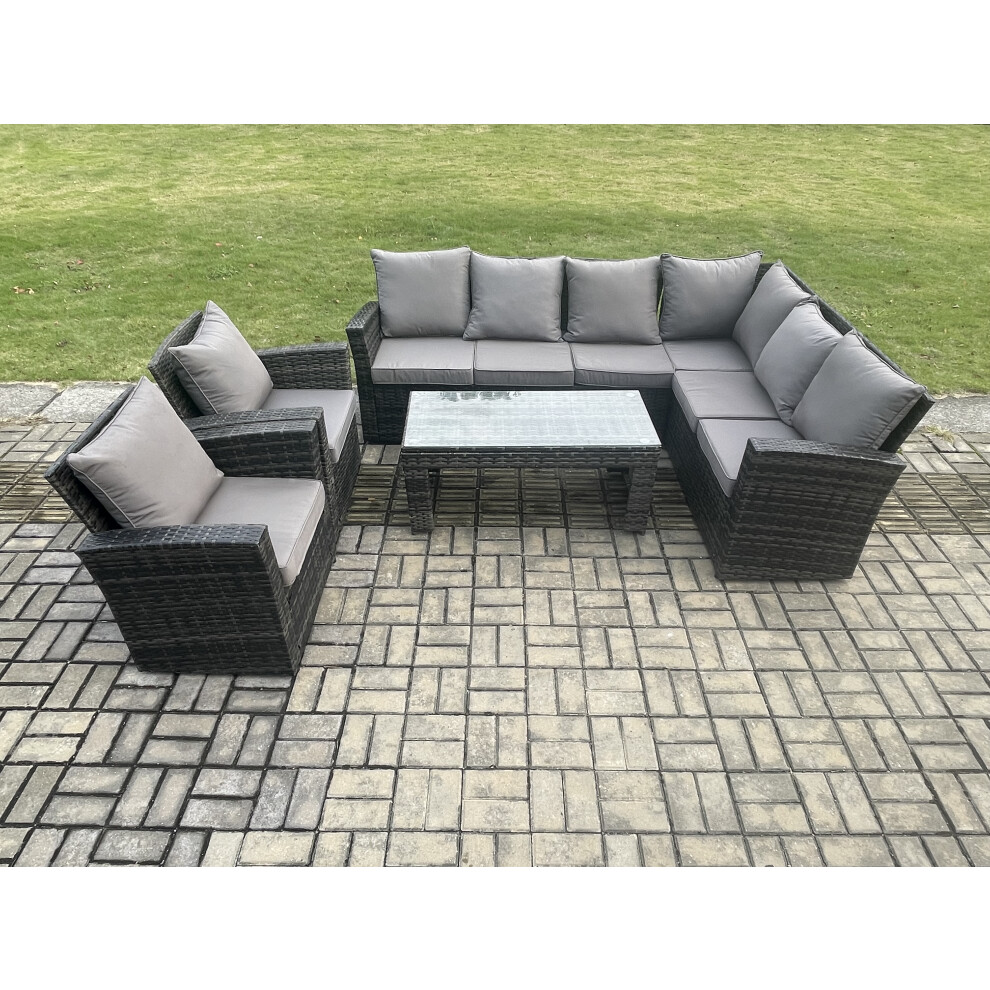 B&Q - 8 Seat Rattan Garden Furniture Corner Sofa Set Outdoor Patio Sofa Chair Table Set With Cushions Dark Grey Mixed - Image 2