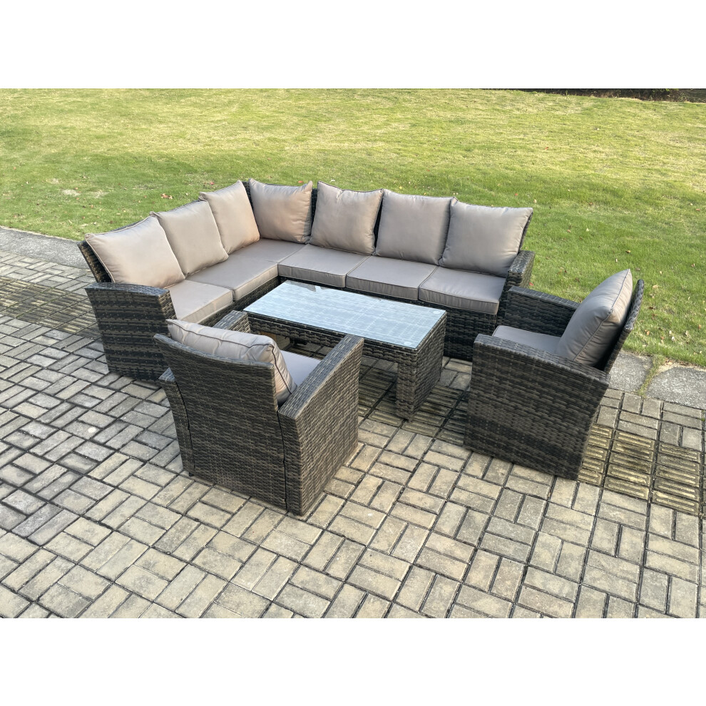Fimous Dark/Grey 8 Seat Rattan Garden Furniture Corner Sofa Set Outdoor Patio Chair Sofa Table Set Mixed - Image 2