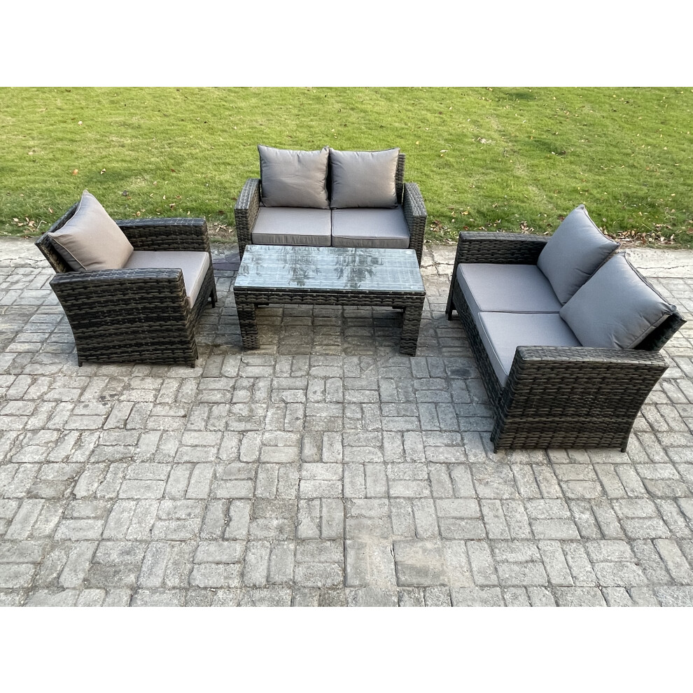 Rackhams Dark/Grey 4Pcs Rattan Outdoor Garden Furniture Sofa Set Table & Chairs Mixed - Image 2