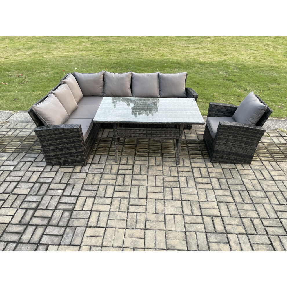 Fimous 7 Seater Garden Rattan Furniture Corner Dining Set Indoor Outdoor Lounge Sofa Set Dark Grey Mixed