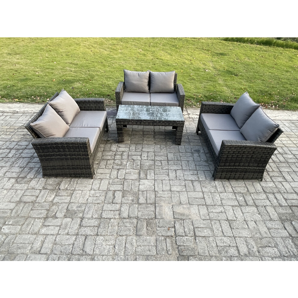 Fimous 6 Seater Rattan Wicker Garden Furniture Patio Conservatory Sofa Set With Coffee Table Double Seater Sofa Brown