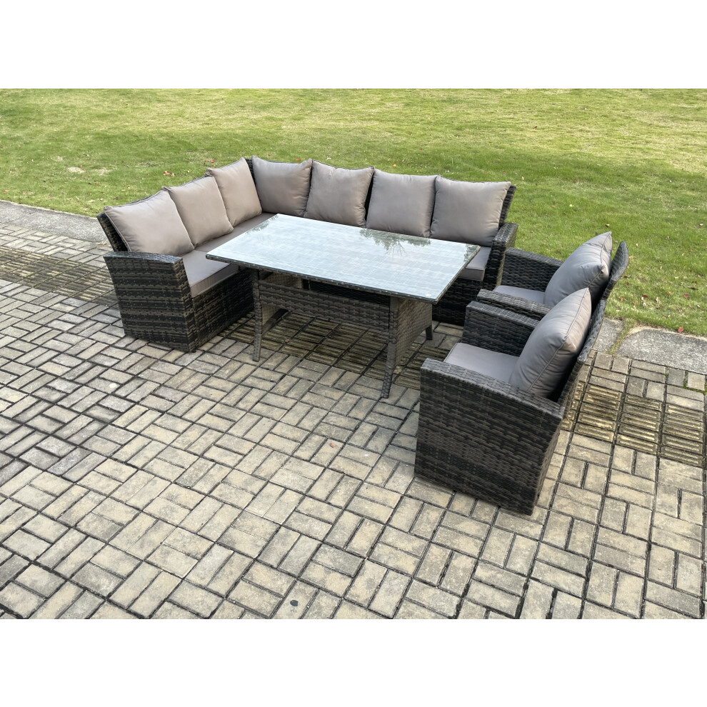 Fimous Dark/Grey 8 Seater Garden Rattan Furniture Corner Dining Set With Armchair Indoor Outdoor Lounge Sofa Set Mixed - Image 2