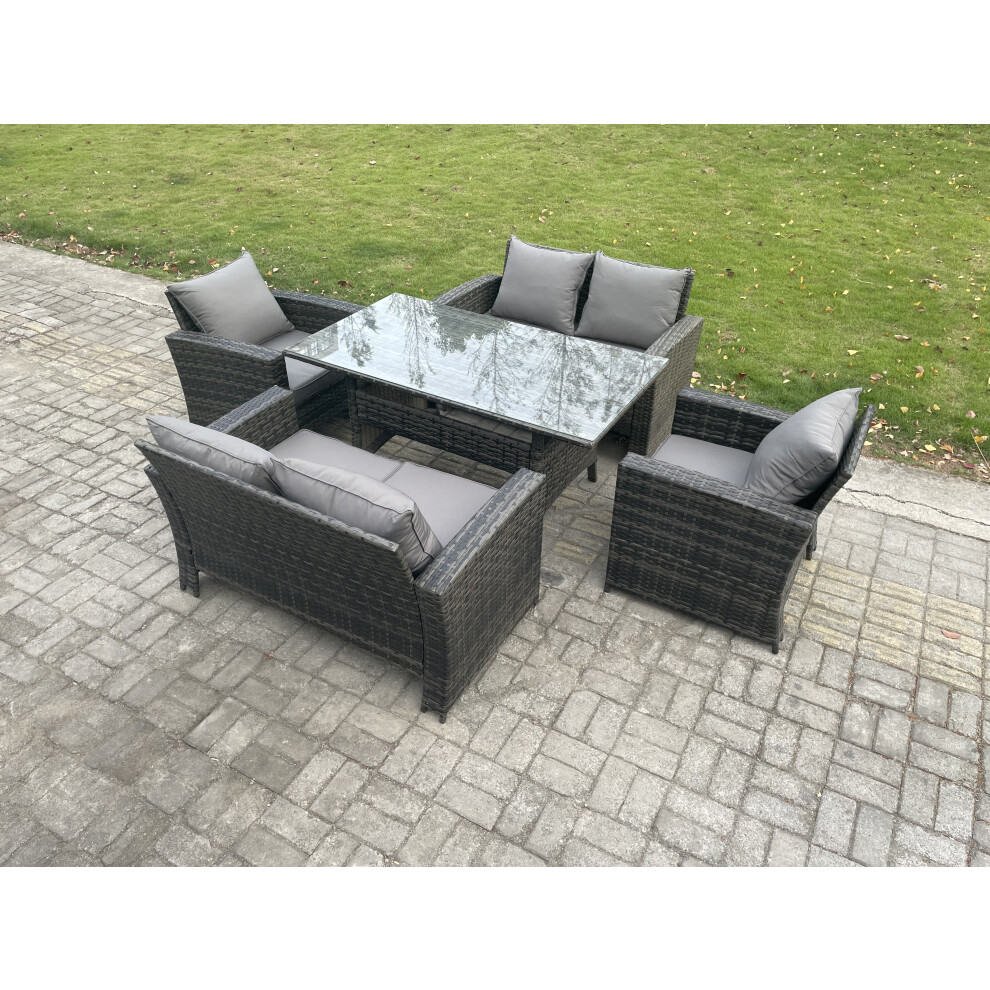 Fimous Unisex Dark Grey Rattan Garden Furniture Set Seater Patio Outdoor Lounge Sofa Set With Oblong Dining Table Double Seat Sofa Size 6 - Image 2