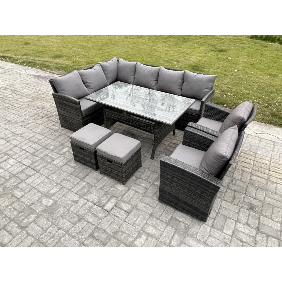 B&Q - 10 Seater Outdoor Rattan Garden Furniture Set With Rectangular Dining Table 2 Small Footstool 2 Armchairs Patio Wicker - Image 2