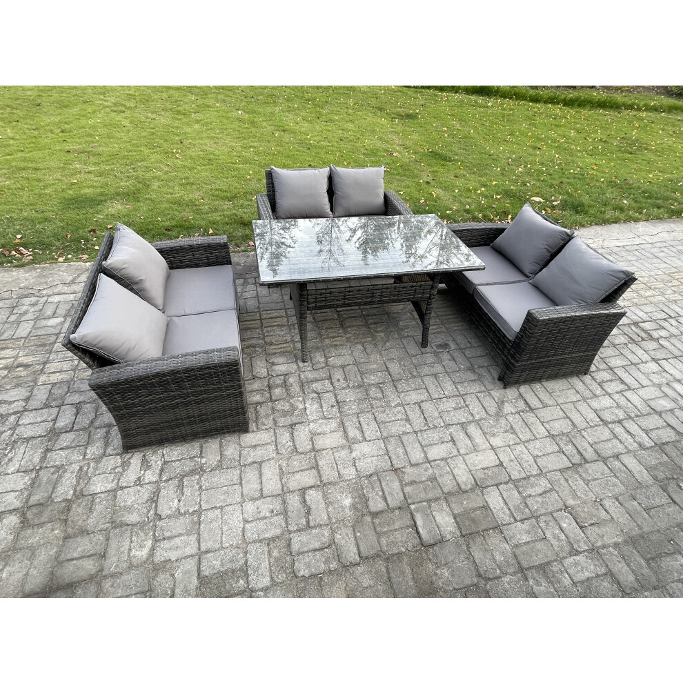 Rackhams 6 Seater Rattan Wicker Garden Furniture Patio Conservatory Sofa Set Indoor Outdoor With Dining Table Double Seat Sofa - Image 2