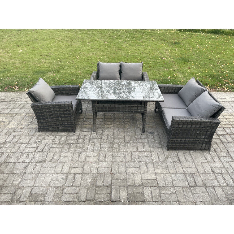 Fimous 5 Seater Wicker Rattan Garden Dining Set Outdoor Furniture Sofa With Dining Table Double Seat Sofa Dark Grey Mixed