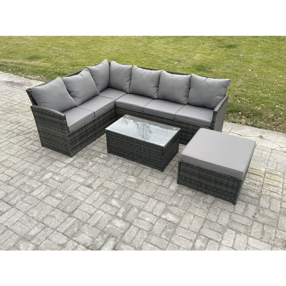 Fimous 7 Seater Rattan Lounge Corner Sofa Set Wicker Pe Outdoor Garden Furniture Set With Coffee Table Big Footstool Dark Grey Mixed