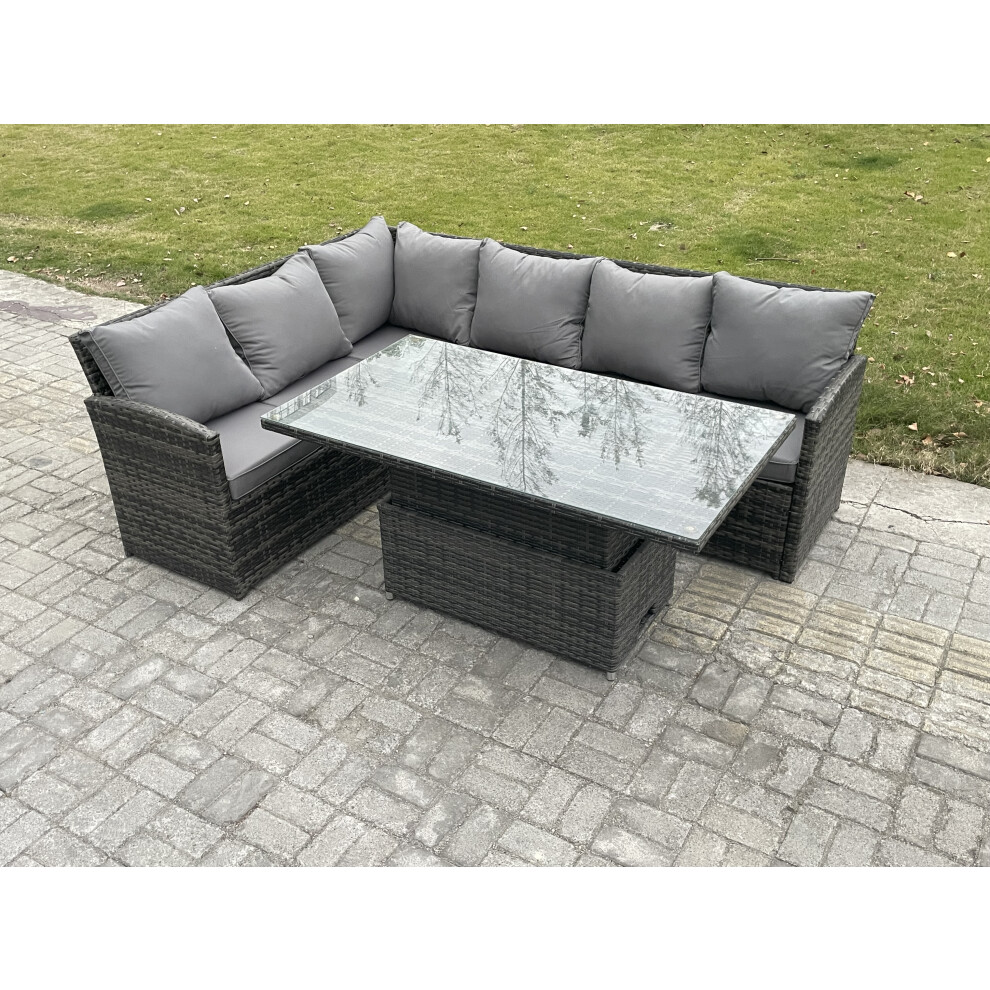 Fimous Dark/Grey Wicker Pe Outdoor Rattan Garden Furniture Set Height Adjustable Rising Lifting Table Sofa Dining Set With Mixed - Image 2
