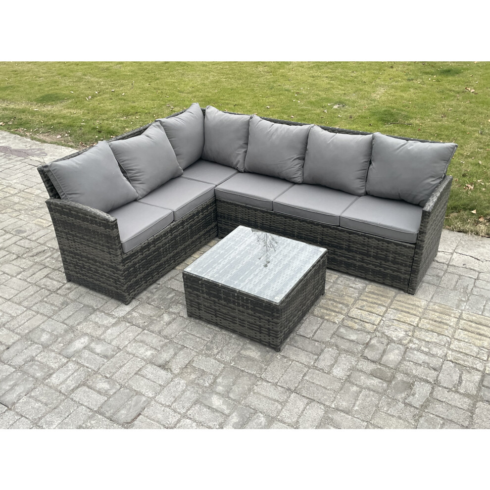 Fimous Dark/Grey 6 Seater Outdoor Garden Furniture Set Wicker Pe Rattan Corner Sofa Set With Square Coffee Table Mixed - Image 2