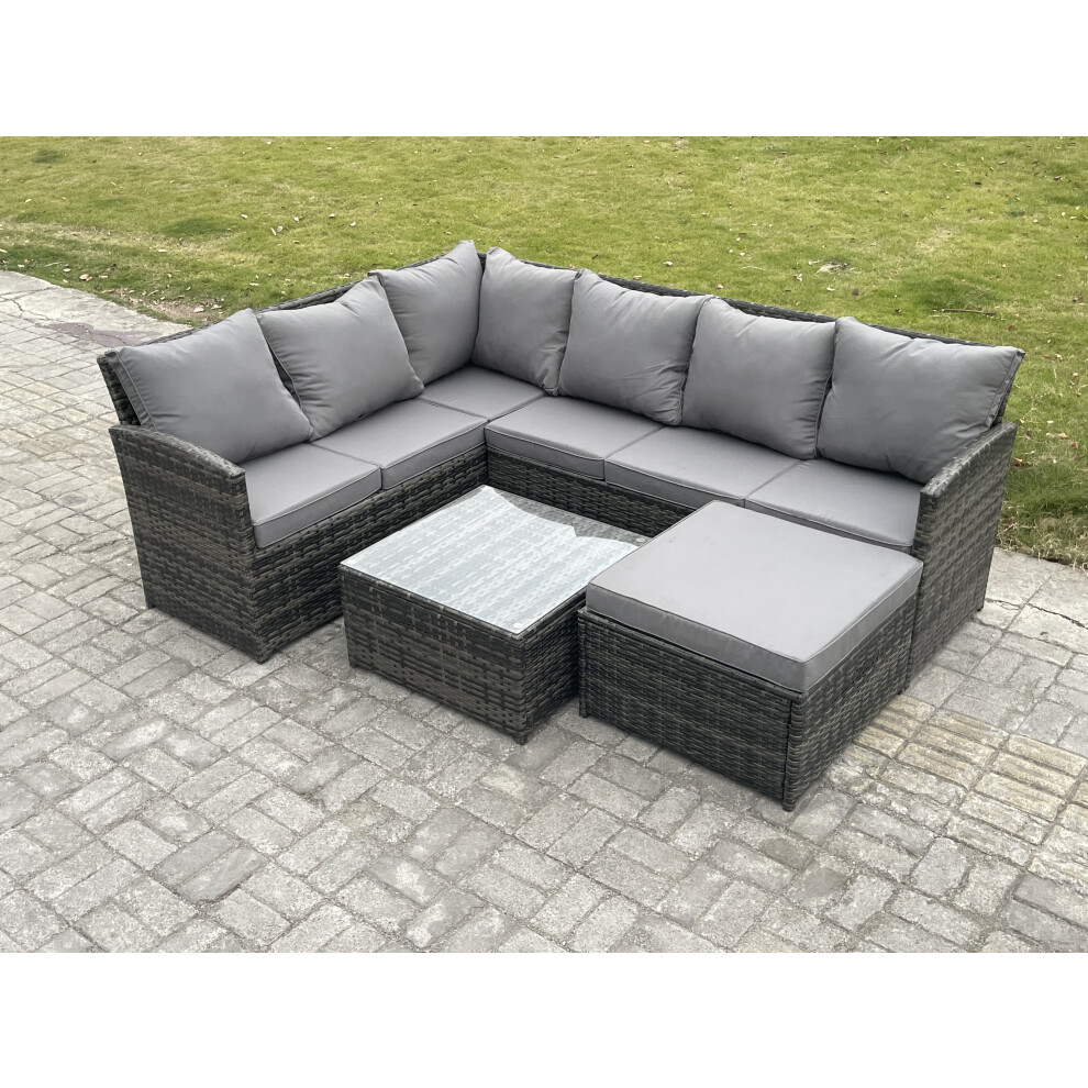 B&Q - 7 Seater Outdoor Garden Furniture Set Wicker Pe Rattan Corner Sofa Set With Square Coffee Table Big Footstool - Image 2