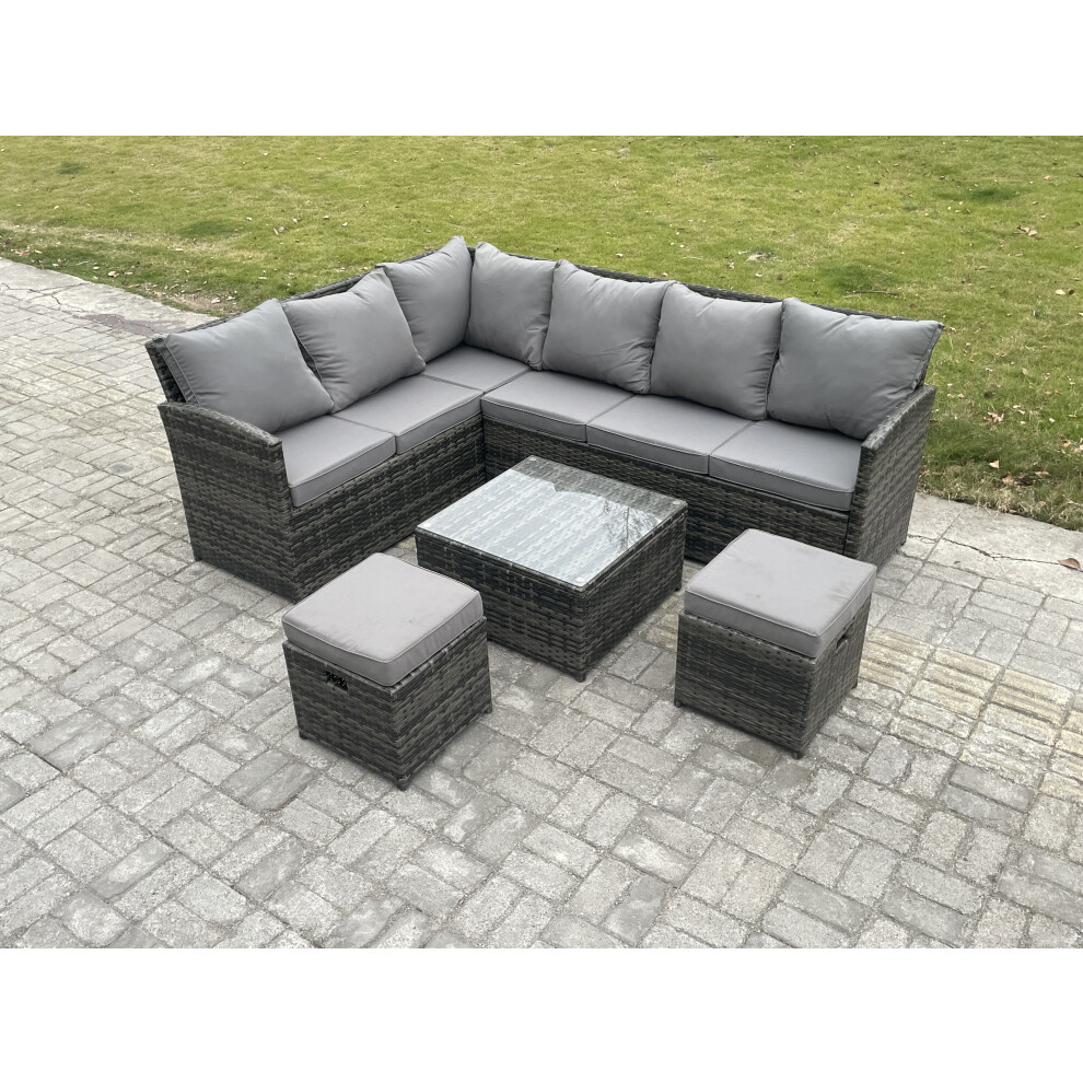 Fimous Unisex Dark Grey 8 Seater Outdoor Garden Furniture Set Wicker Pe Rattan Corner Sofa Set With Square Coffee Table 2 Footstools Mixed Small - Image 2
