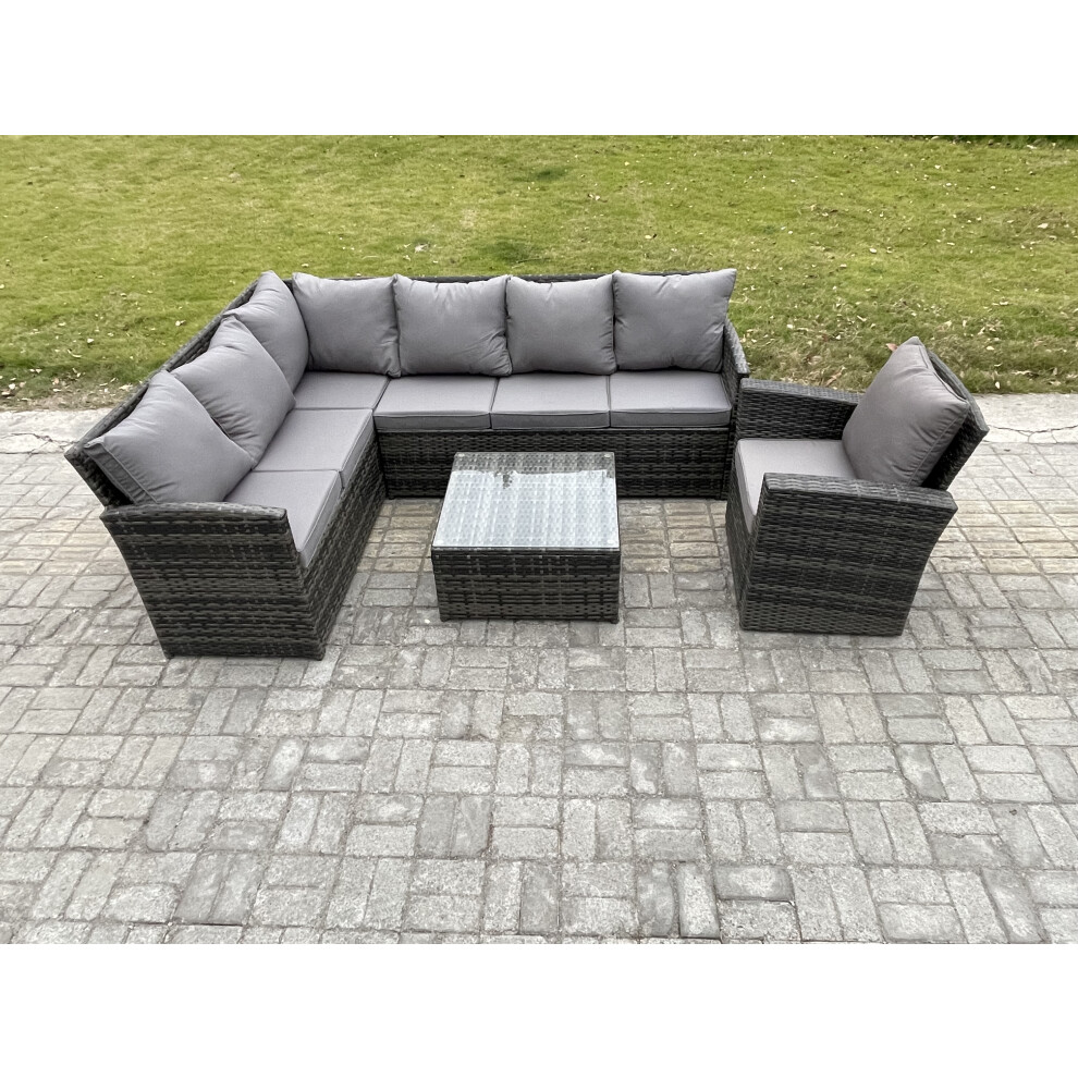 B&Q - 7 Seater Outdoor Garden Furniture Set Wicker Pe Rattan Corner Sofa Set With Square Coffee Table Armchairs - Image 2