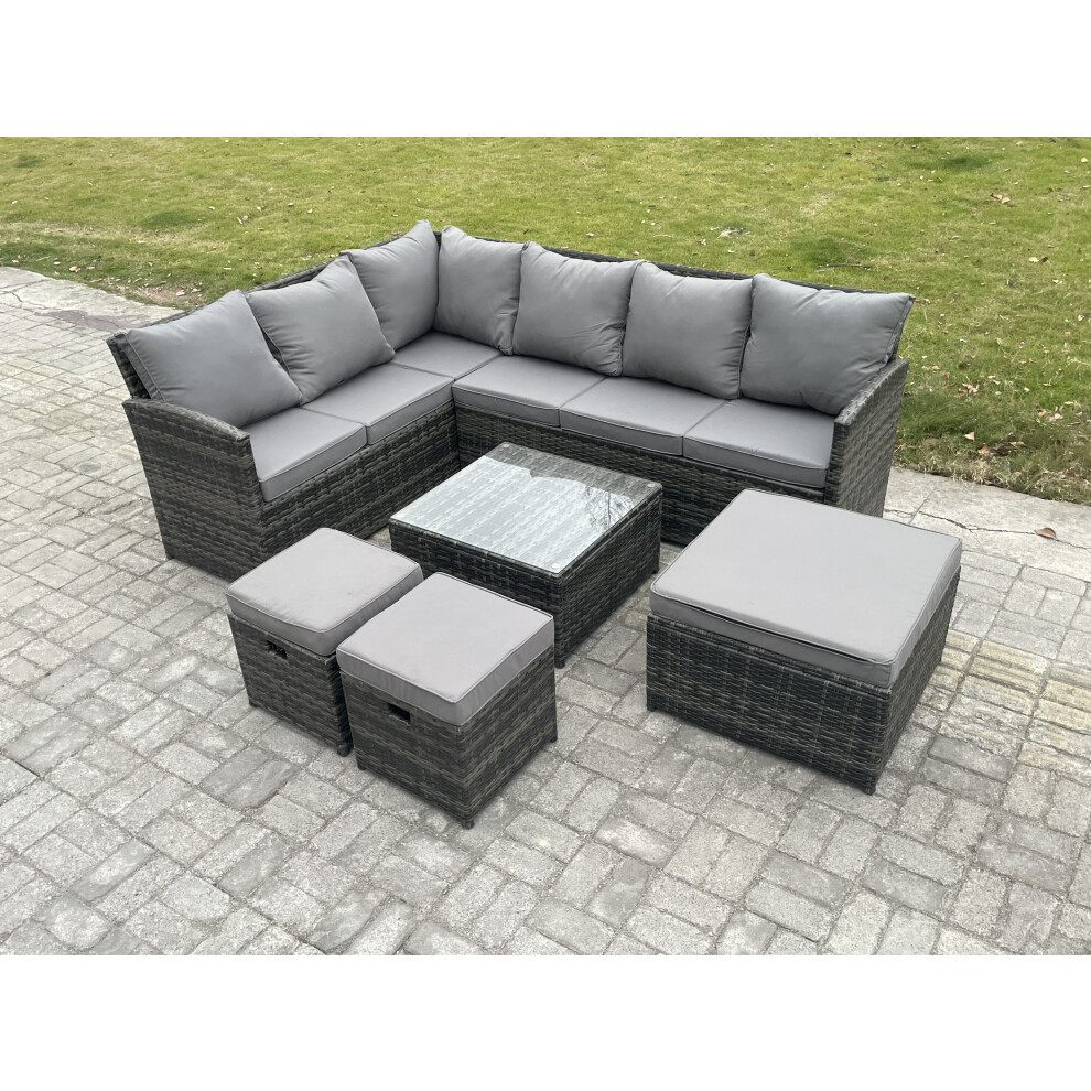 Fimous Unisex Dark Grey Seater Outdoor Garden Furniture Set Wicker Pe Rattan Corner Sofa Set With Square Coffee Table Footstools Mixed Size 9 - Image 2
