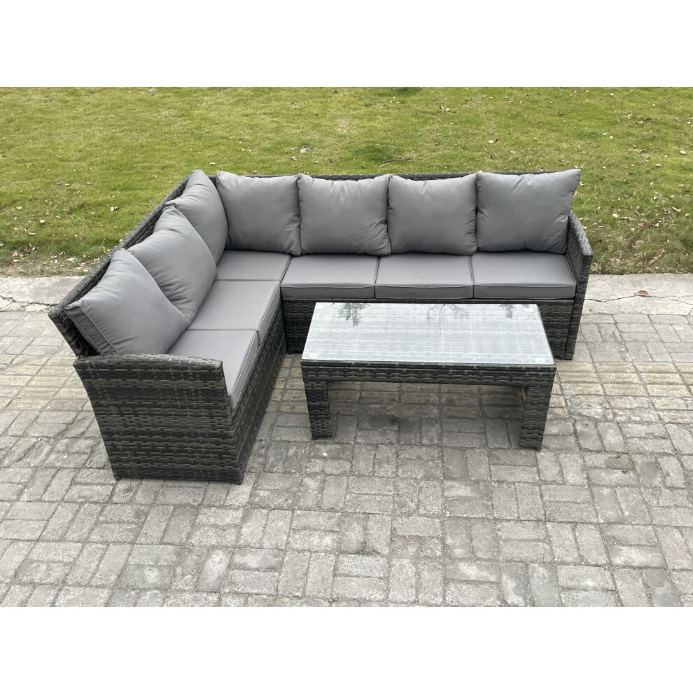 Fimous Dark/Grey 6 Seater Outdoor Rattan Garden Furniture Set Corner Sofa Oblong Coffee Table Sets Mixed - Image 2