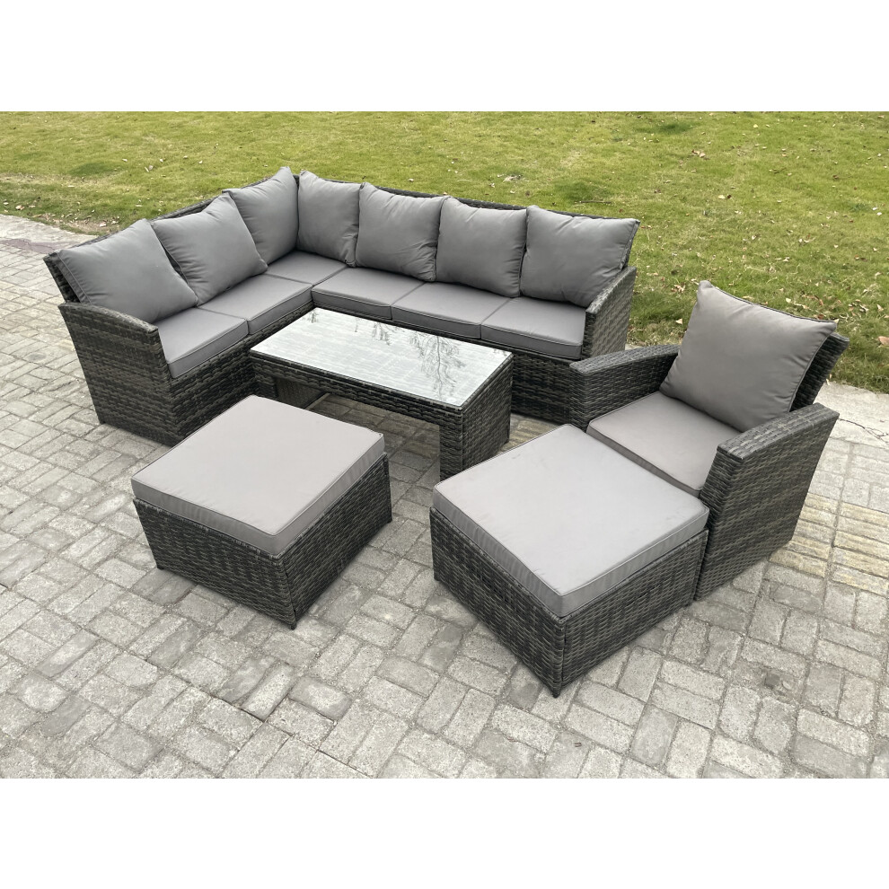 B&Q - Rattan Garden Furniture Sets High Back Corner Sofa Oblong Coffee Table Set With 2 Big Footstool Armchair - Image 2