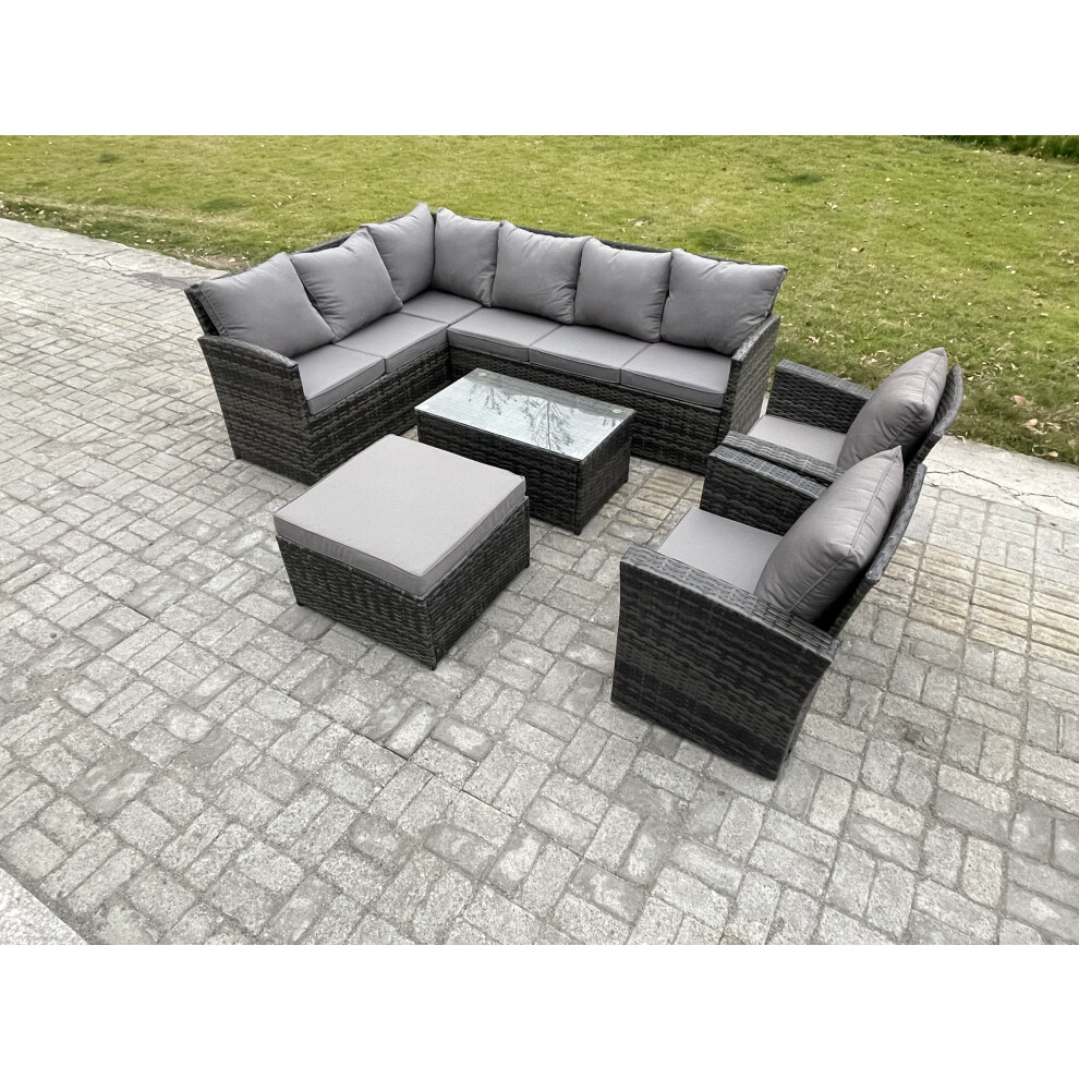 B&Q - 9 Seater Rattan Garden Furniture Sets High Back Corner Sofa Rectangular Coffee Table Set With Big Footstool 2 Armchairs - Image 2