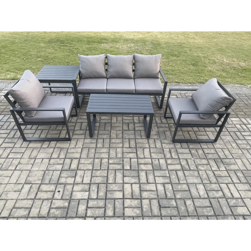 Fimous Aluminium Outdoor Garden Furniture Set Patio Lounge Sofa With Oblong Coffee Table 2 Armchairs Dark Grey Brown,Grey
