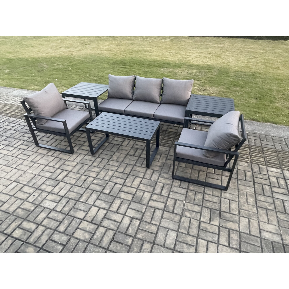 Fimous Aluminium Garden Furniture Set Patio Lounge Sofa With Oblong Coffee Table 2 Armchairs 2 Dark Grey Brown,Grey