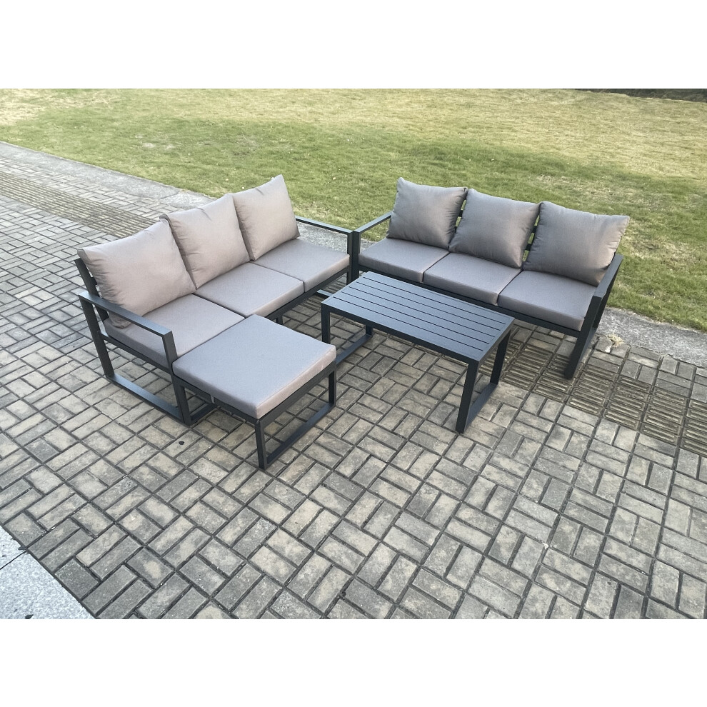 Fimous 4-Pc Aluminium Garden Lounge Sofa Set Oblong Coffee Table & Footstool - Dark Grey - Image 3