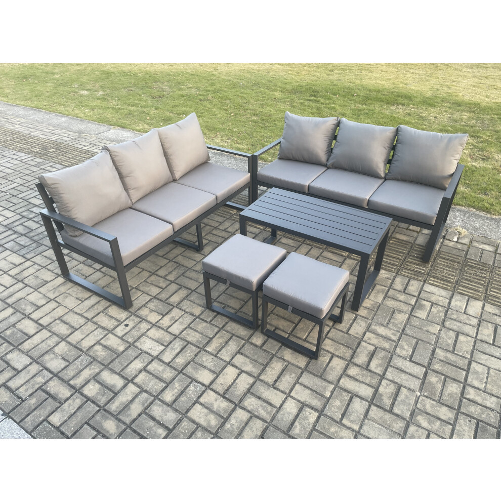 Fimous Aluminium Patio Outdoor Garden Furniture Lounge Sofa Set with Oblong Coffee Table 2 Small Footstools Dark Grey-image-OPC-PDPF56N-NEW
