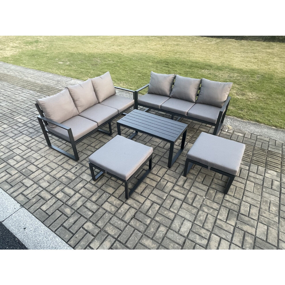 B&Q - Aluminium Patio Outdoor Garden Furniture Lounge Sofa Set With Oblong Coffee Table 2 Big Footstools Dark Grey - Image 3