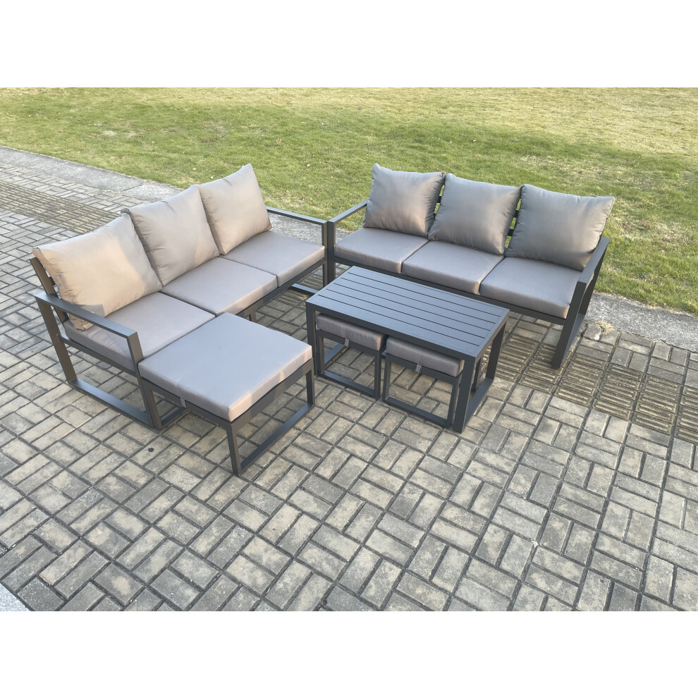 Rackhams Dark/Grey Aluminium Patio Outdoor Garden Furniture Lounge Sofa Set With Oblong Coffee Table 3 Footstools - Image 3