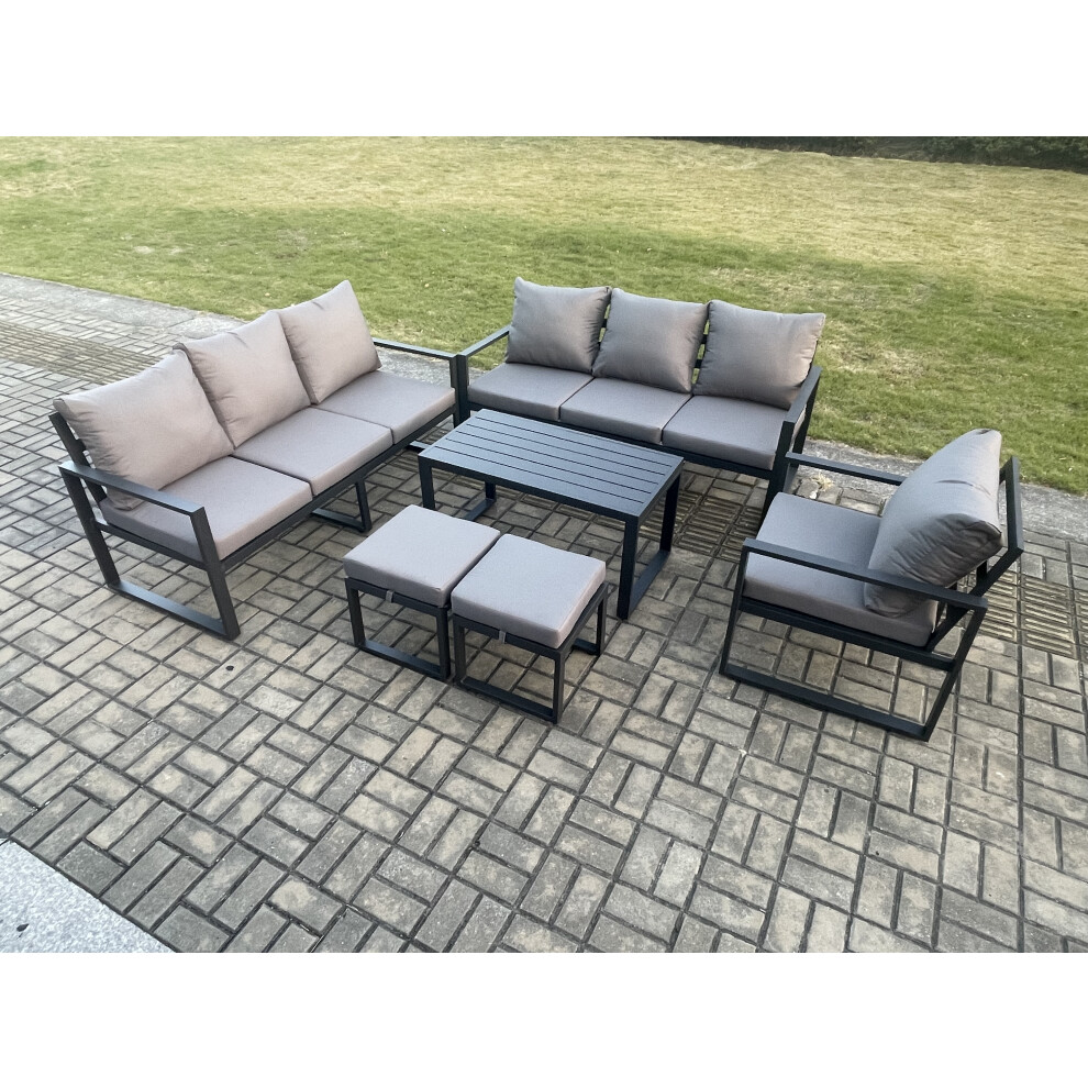 Fimous Dark/Grey Aluminium 9 Seater Garden Furniture Outdoor Patio Sofa Set With Rectangular Coffee Table Armchair 2 Small Footstool - Image 3