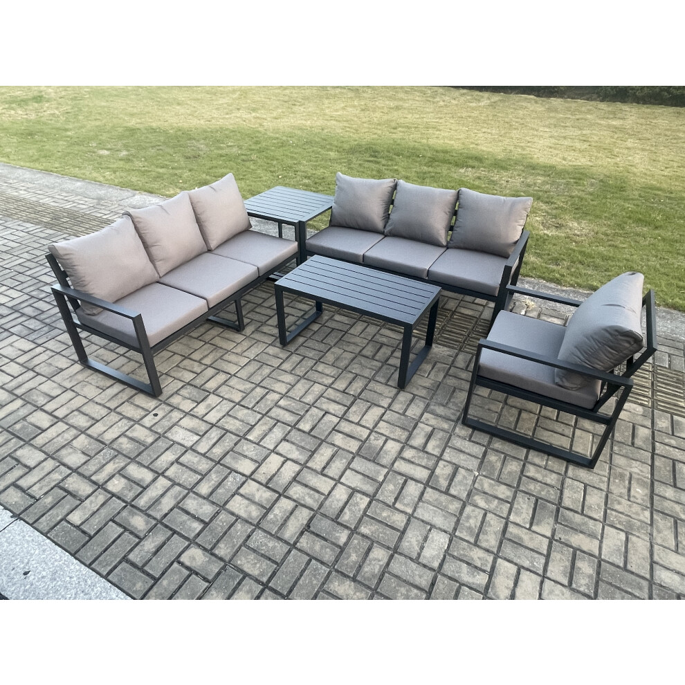 B&Q - Aluminium 7 Seater Garden Furniture Outdoor Patio Sofa Set With Rectangular Coffee Table Armchair Side Table Dark Grey - Image 3