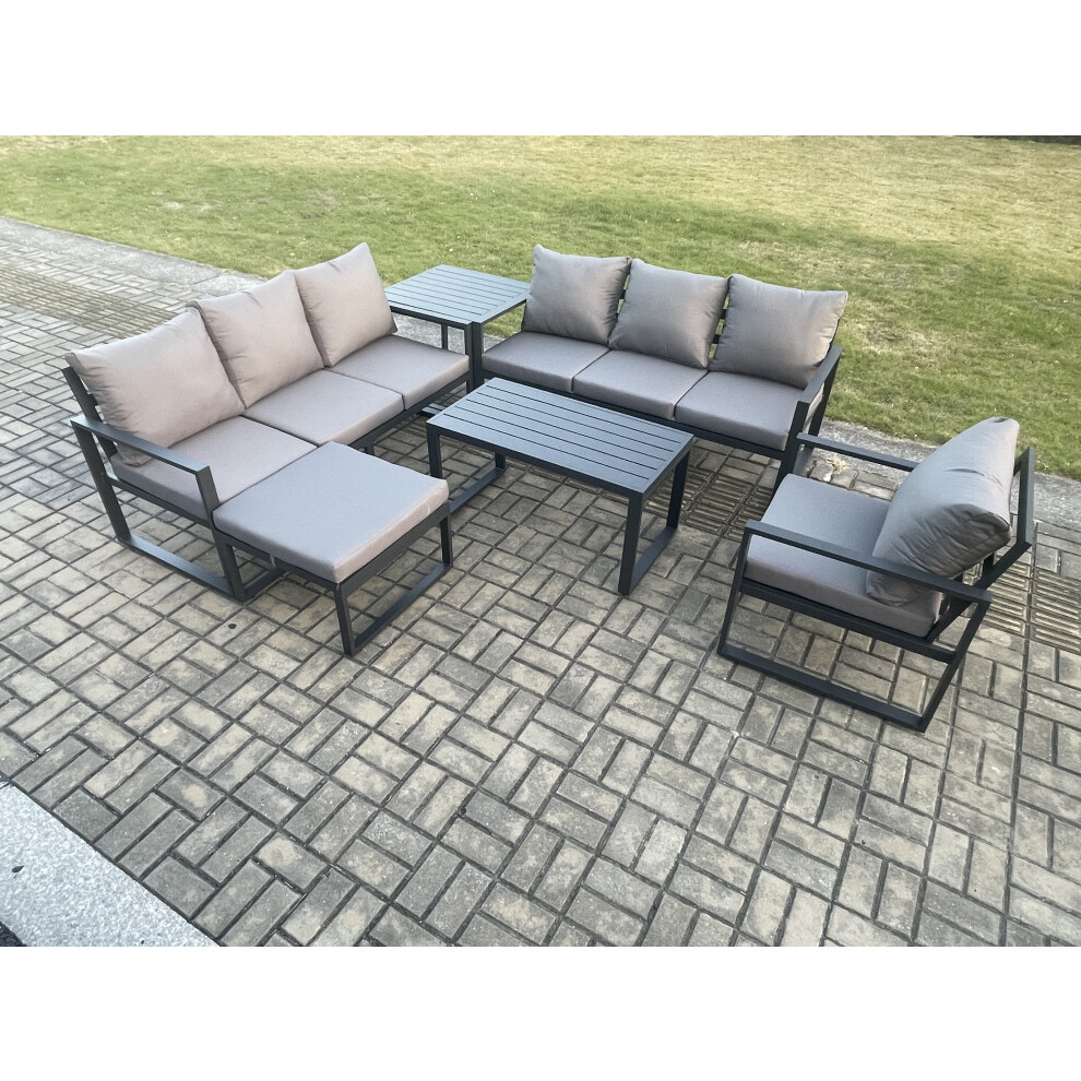 B&Q - Aluminium 8 Seater Garden Furniture Patio Sofa Set With Rectangular Coffee Table Armchair Big Footstool Side Table - Image 3