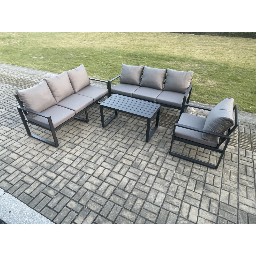 Rackhams Dark/Grey Aluminium 7 Seater Garden Furniture Outdoor Patio Sofa Set With Rectangular Coffee Table Armchair - Image 3
