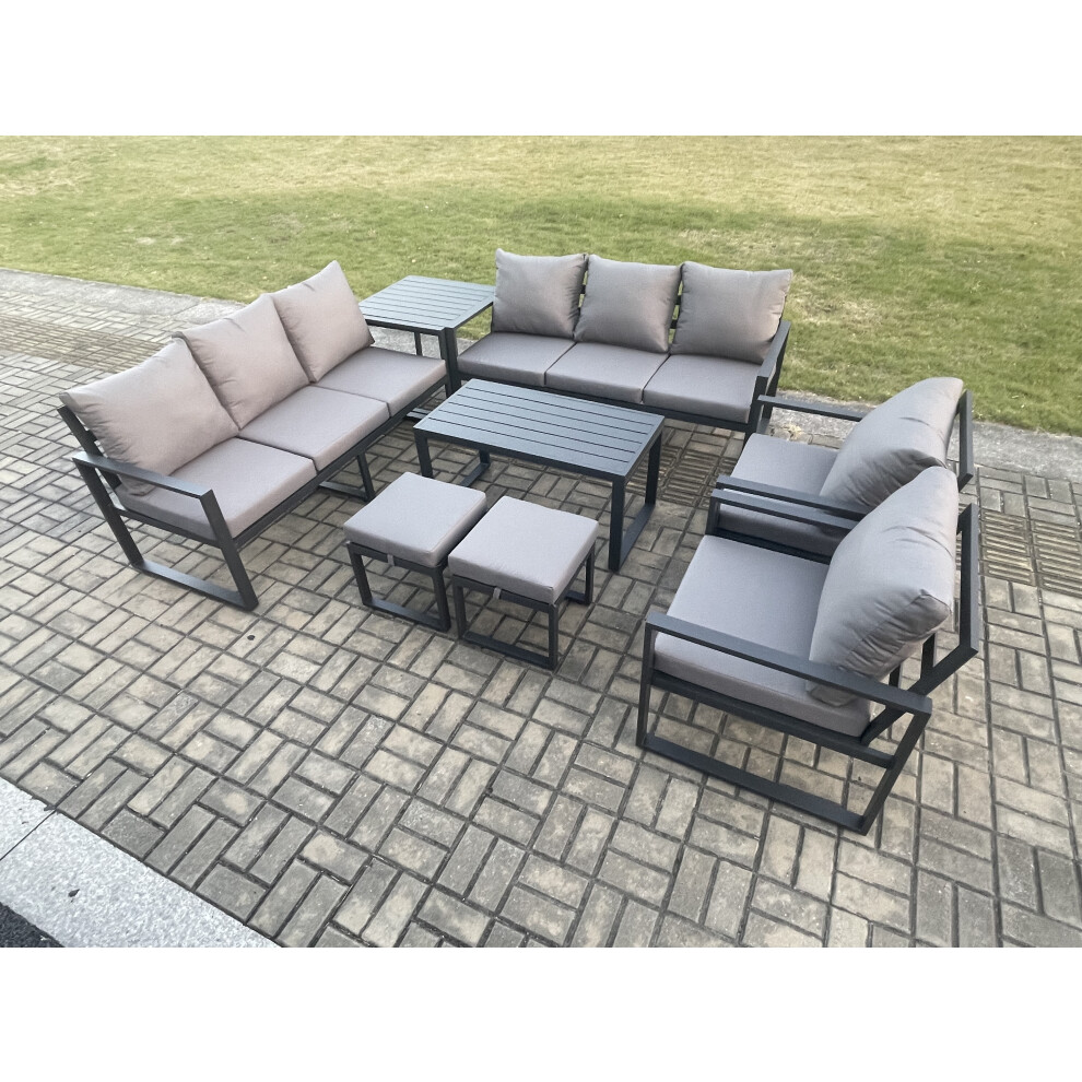 Fimous Dark/Grey Aluminium Outdoor Garden Furniture Lounge Sofa 2 Pc Chairs Oblong Coffee Table Sets With Side Table 2 Small Footstool - Image 3
