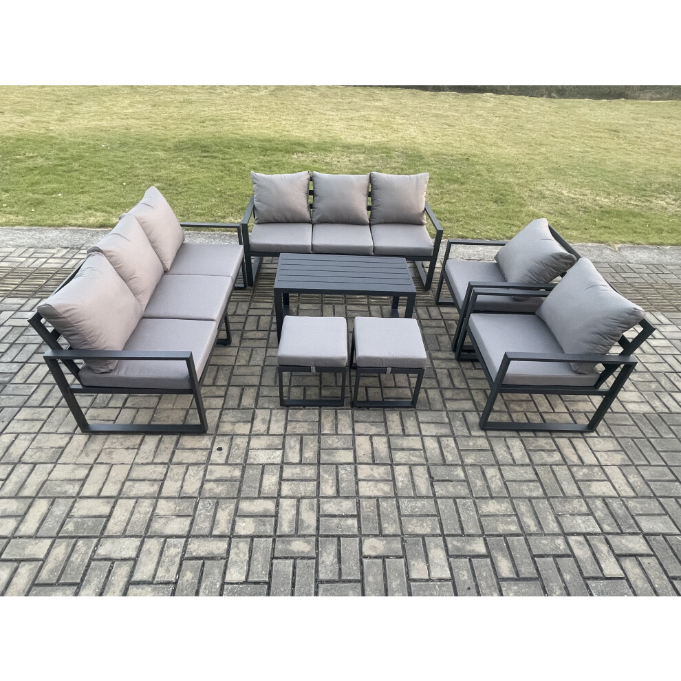 Fimous Dark/Grey Aluminium Outdoor Garden Furniture Lounge Sofa 2 Pc Chairs Oblong Coffee Table Sets With 2 Small Footstool - Image 3