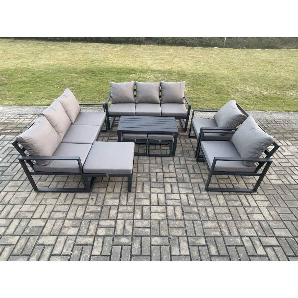 B&Q - Aluminium Outdoor Garden Furniture Lounge Sofa 2 Pc Chairs Coffee Table Sets With 3 Footstools Dark Grey - Image 3