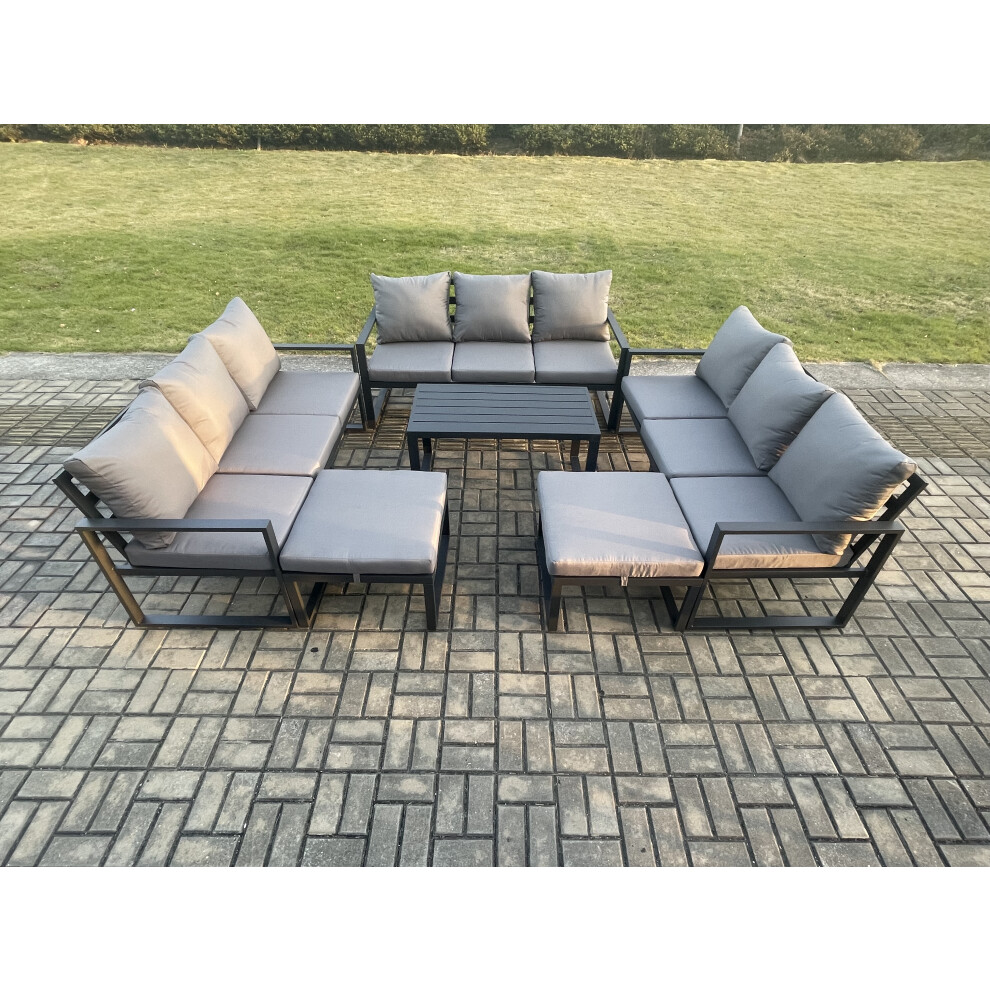 Fimous Aluminium Outdoor Garden Furniture Set Lounge Sofa Oblong Coffee Table 2 PC Big Footstool Sets with Cushions Dark Grey 11 Seater-image-OPC-PDPF58Q-NEW