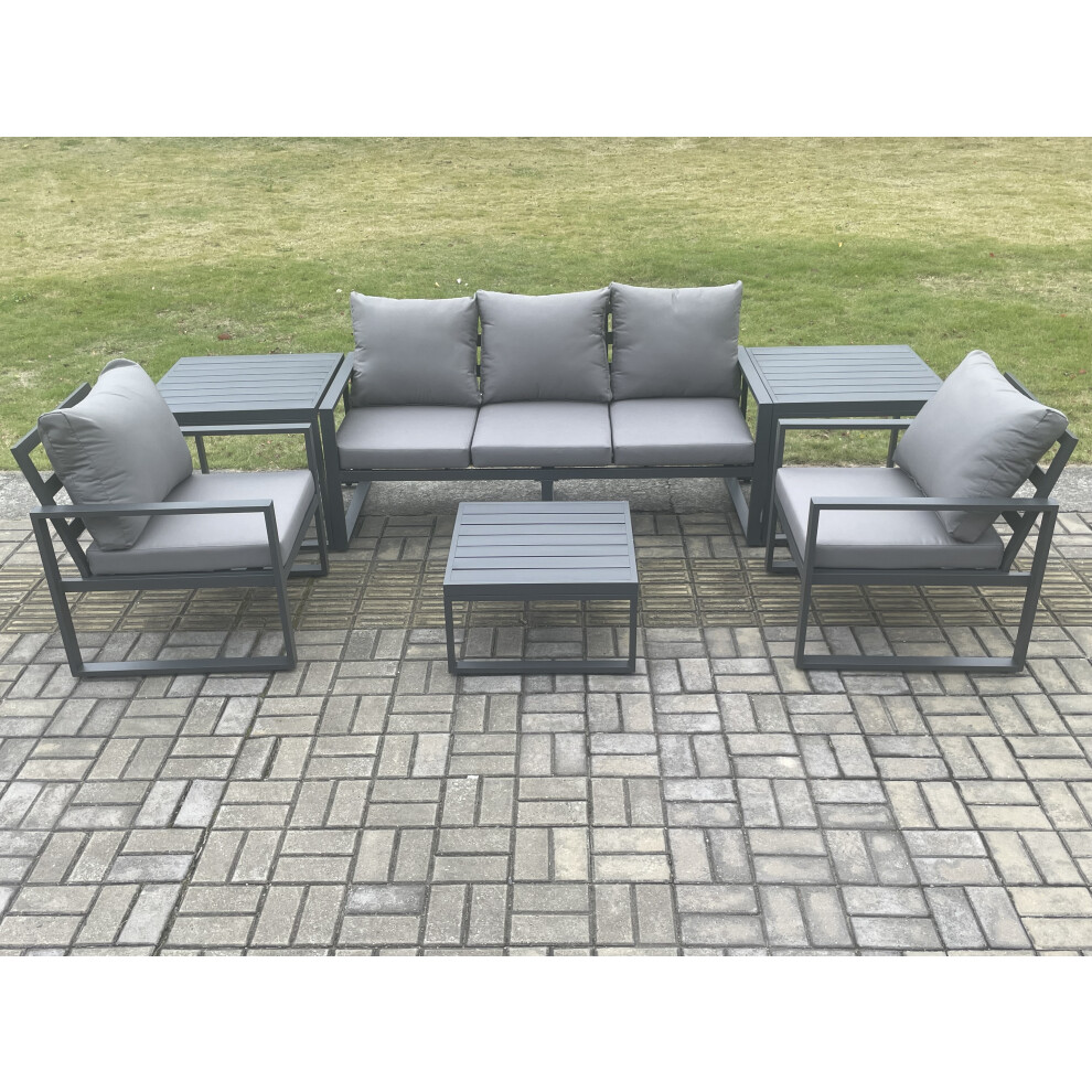 B&Q - Aluminium Outdoor Garden Furniture Set Lounge Sofa 2 Pc Chairs Square Coffee Table Sets With 2 Side Tables Dark Grey - Image 3