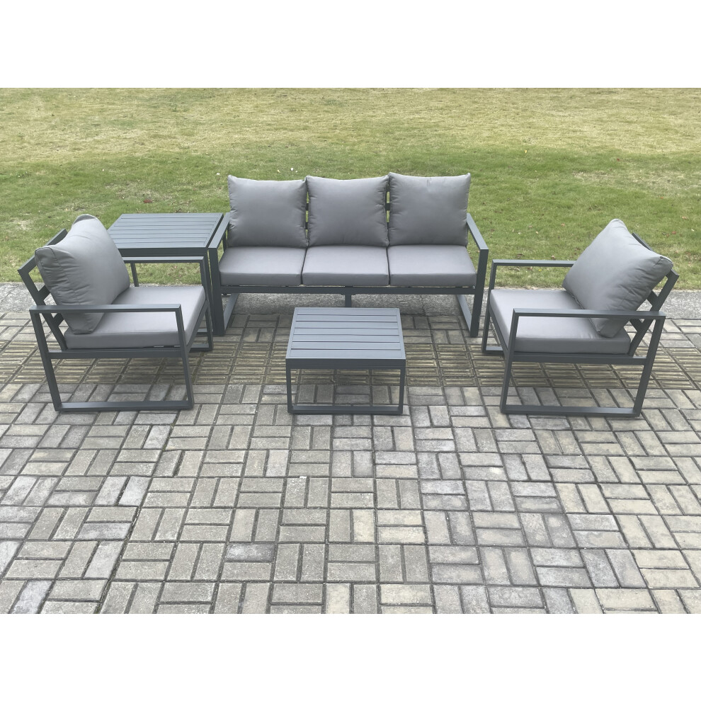 Fimous Unisex Dark Grey Aluminium Outdoor Garden Furniture Set Lounge Sofa Pc Chairs Square Coffee Table Sets With Side Table Size 2 - Image 3