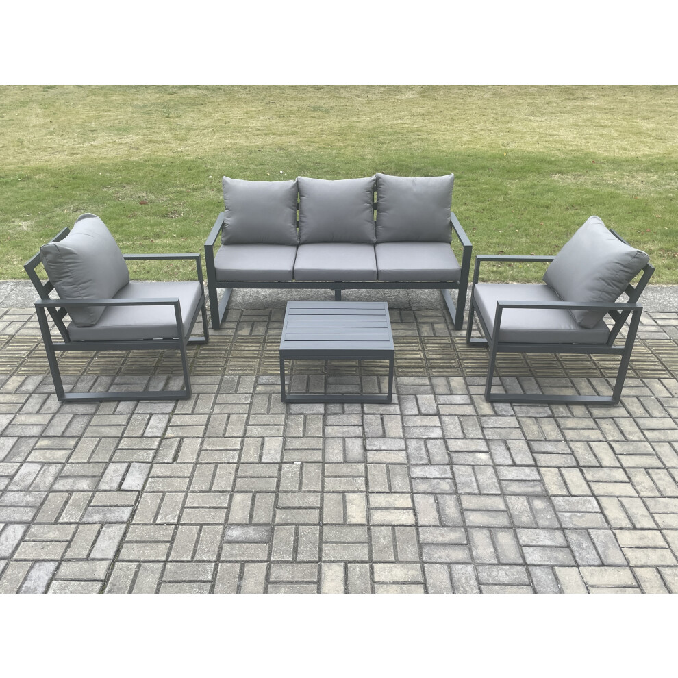 Fimous Unisex Dark Grey Aluminium Outdoor Garden Furniture Set Lounge Sofa Pc Chairs Square Coffee Table Sets Size 2 - Image 3