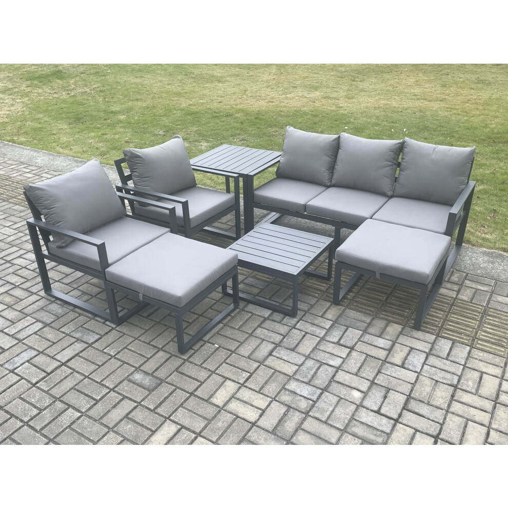 B&Q - Aluminium Outdoor Lounge Sofa Set Garden Furniture Sets With Square Coffee Table 2 Chairs Side Table Dark Grey 7 Seater - Image 3